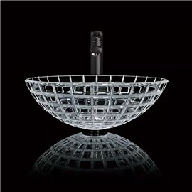 Virta 17 Inch Round Glass Top Mount Vessel Sink with Rectangular Mosaic Pattern