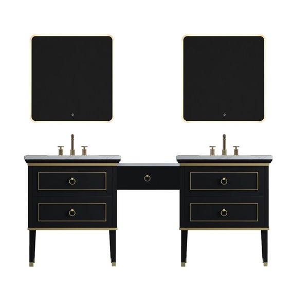 Virta Blackstar 70 Inch Floor Mount Double Sink Makeup Table Vanity