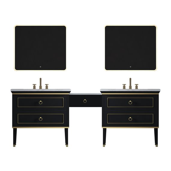 Virta Blackstar 94 Inch Floor Mount Double Sink Makeup Table Vanity