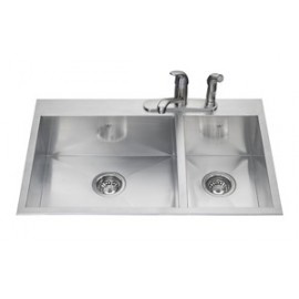 Kindred QCLF2031R 20 gauge hand fabricated dual mount two bowl ledgeback sink small bowl right