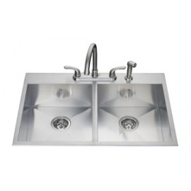 Kindred QDLF2233 20 gauge hand fabricated dual mount double bowl ledgeback sink