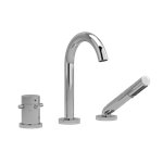 Riobel RIU Knurled RU19+KN 2-way 3-piece Type T (thermostatic) coaxial deck-mount tub filler with hand shower