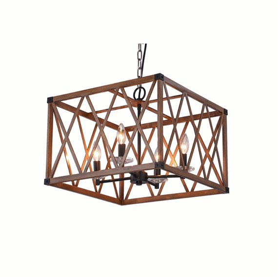 CWI Marini 4 Light Chandelier With Wood Grain Brown Finish