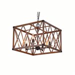 CWI Marini 4 Light Chandelier With Wood Grain Brown Finish