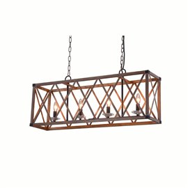 CWI Marini 4 Light Chandelier With Wood Grain Brown Finish