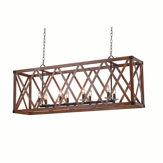 CWI Marini 8 Light Chandelier With Wood Grain Brown Finish