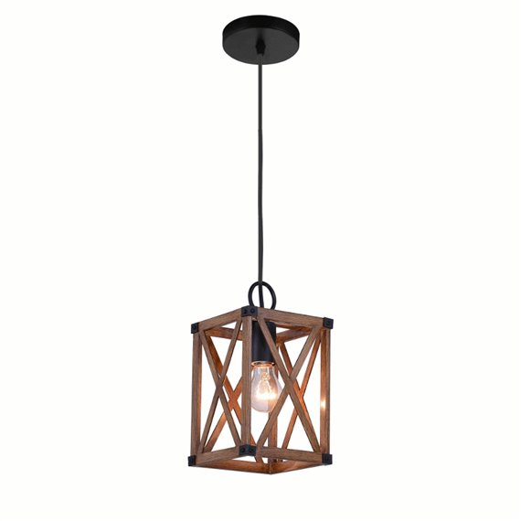 CWI Marini 1 Light Pendant With Wood Grain Brown Finish