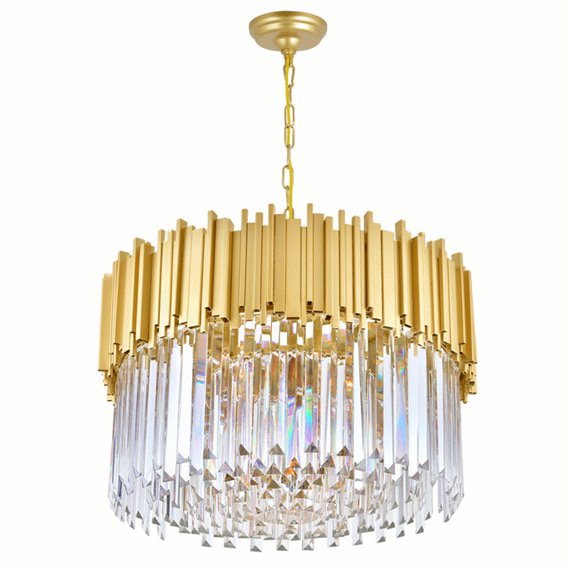 CWI Deco 7 Light Down Chandelier With Medallion Gold Finish