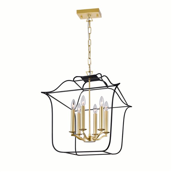 CWI Tudor 6 Light Chandelier With Satin Gold & Black Finish