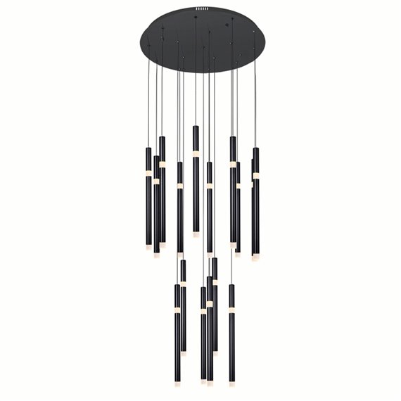 CWI Flute 16 Light LED Chandelier With Black Finish