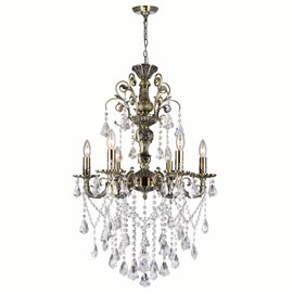 CWI Brass 6 Light Up Chandelier With Antique Brass Finish