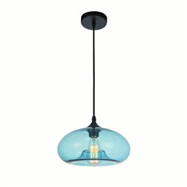 CWI Glass 1 Light Down Mini Pendant With Blue Finish