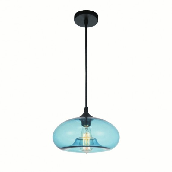 CWI Glass 1 Light Down Mini Pendant With Blue Finish