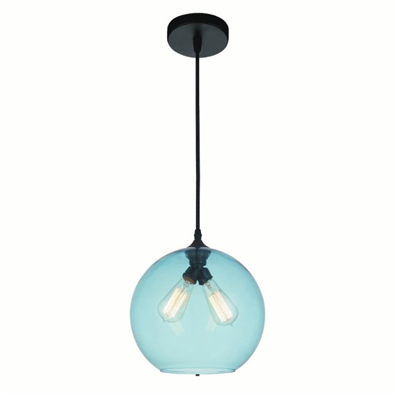 CWI Glass 2 Light Down Mini Pendant With Blue Finish