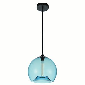 CWI Glass 1 Light Down Mini Pendant With Blue Finish