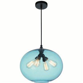 CWI Glass 4 Light Down Pendant With Blue Finish