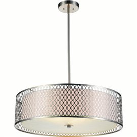 CWI Mikayla 5 Light Drum Shade Chandelier With Satin Nickel Finish