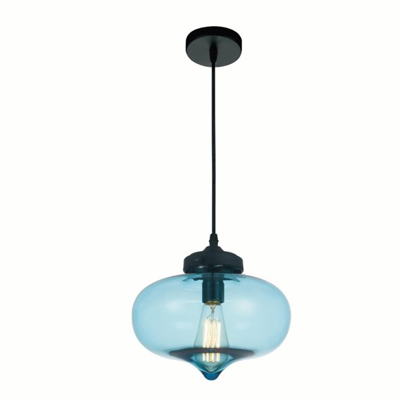 CWI Glass 1 Light Down Mini Pendant With Blue Finish