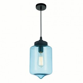 CWI Glass 1 Light Down Mini Pendant With Blue Finish