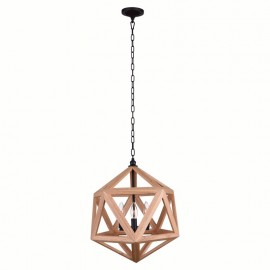 CWI Lante 3 Light Pendant With Black & Wood Finish