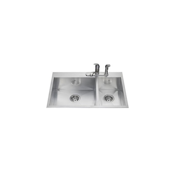 Kindred QCLF2031R 20 gauge hand fabricated dual mount two bowl ledgeback sink small bowl right