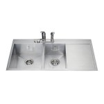 Kindred QCLF2039DBR 20 gauge hand fabricated dual mount two bowl ledgeback drainerboard sink small bowl right