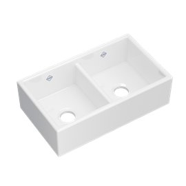 Shaws MS3118 31" Shaker Double Bowl Apron Front Fireclay Kitchen Sink
