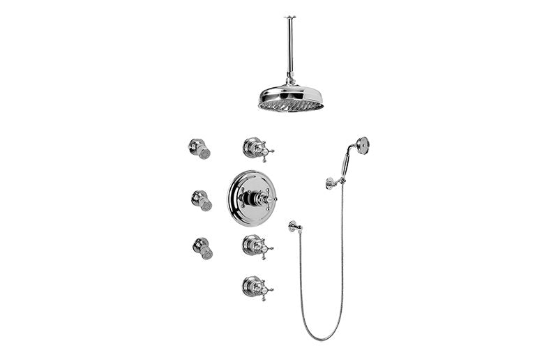 Graff GA1.221B-C2S Adley Thermostatic Set with Body Sprays and Handshower - Rough and Trim