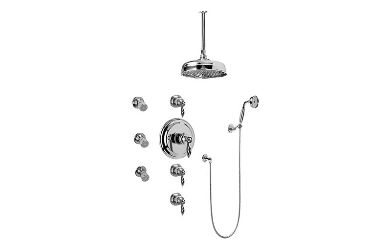 Graff GA1.221B-LM14S Topaz Thermostatic Set with Body Sprays and Handshower - Rough and Trim