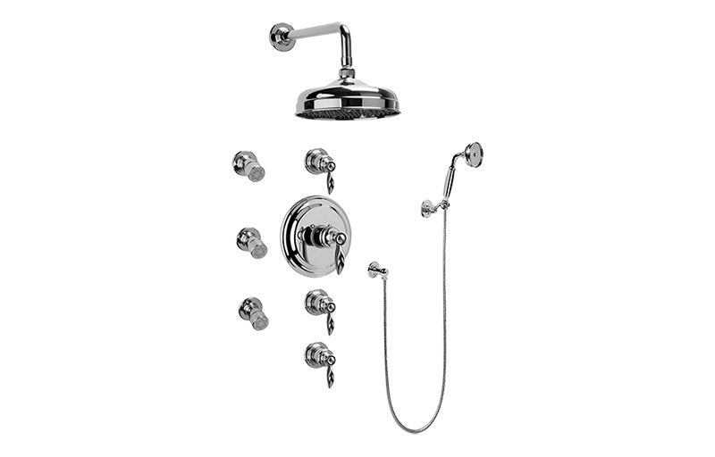 Graff GA1.222B-LM14S Topaz Thermostatic Set with Body Sprays and Handshower - Rough and Trim