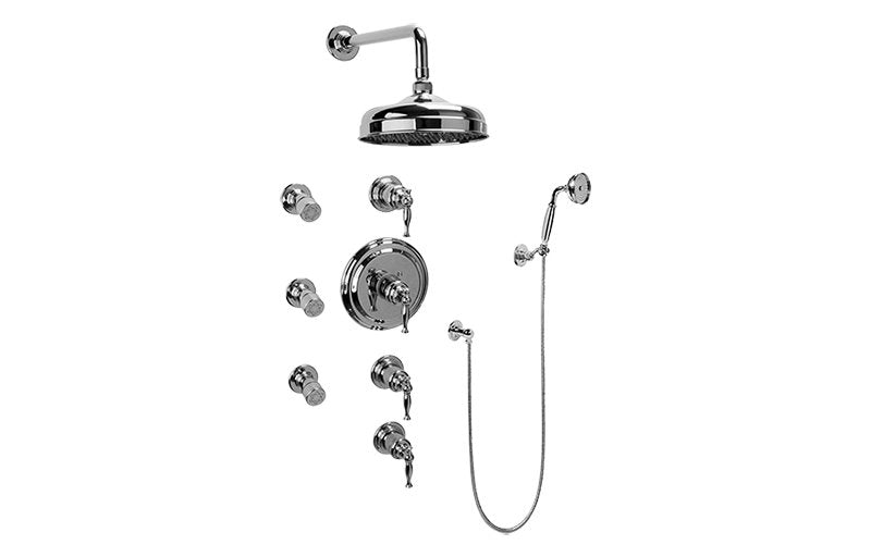 Graff GA1.222B-LM22S Lauren Thermostatic Set with Body Sprays and Handshower - Rough and Trim