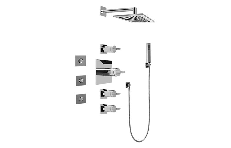 Graff GC1.122A-C14S Contemporary Square Thermostatic Set with Body Sprays and Handshower - Rough and Trim