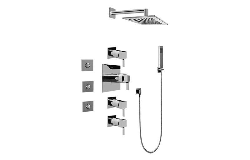 Graff GC1.122A-LM39S Contemporary Square Thermostatic Set with Body Sprays and Handshower - Rough and Trim
