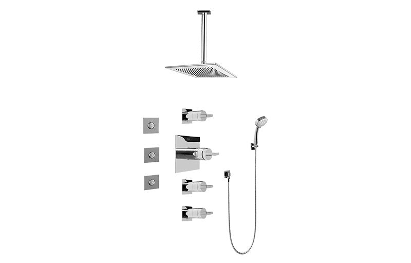 Graff GC1.131A-C14S Contemporary Square Thermostatic Set with Body Sprays and Handshower - Rough and Trim