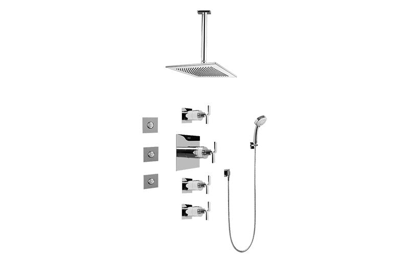 Graff GC1.131A-C9S Contemporary Square Thermostatic Set with Body Sprays and Handshower - Rough and Trim