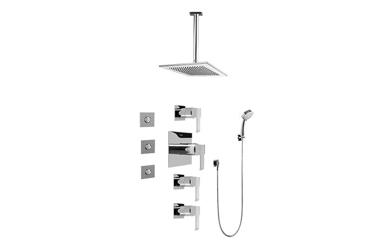 Graff GC1.131A-LM38S Contemporary Square Thermostatic Set with Body Sprays and Handshower - Rough and Trim