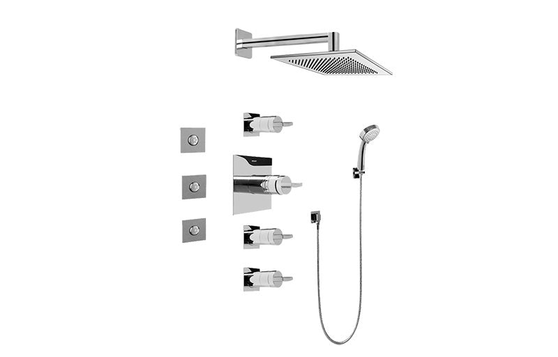 Graff GC1.132A-C14S Contemporary Square Thermostatic Set with Body Sprays and Handshower - Rough and Trim