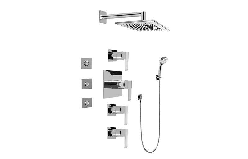 Graff GC1.132A-LM38S Contemporary Square Thermostatic Set with Body Sprays and Handshower - Rough and Trim