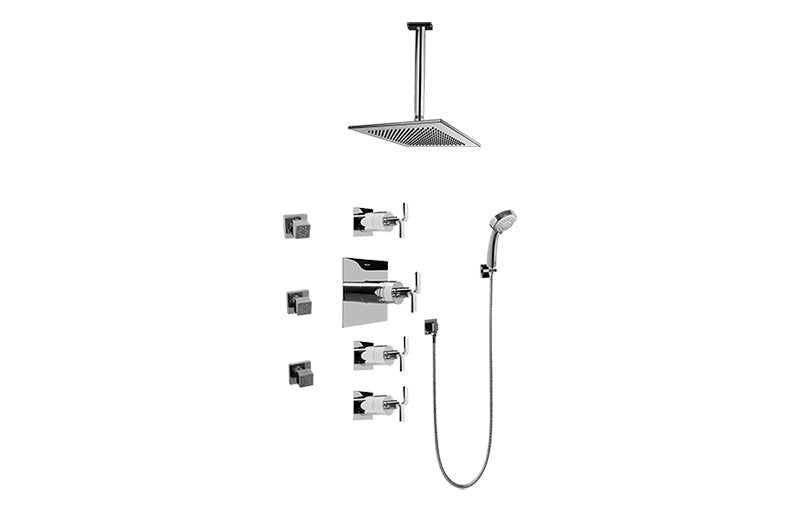 Graff GC1.231A-C9S-T Contemporary Square Thermostatic Set with Body Sprays and Handshower -  Trim Only