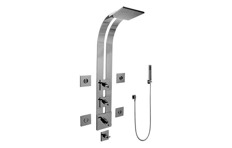 Graff GE1.120A-C9S Square Thermostatic Ski Shower Set with Body Sprays and Handshowers - Trim and Rough