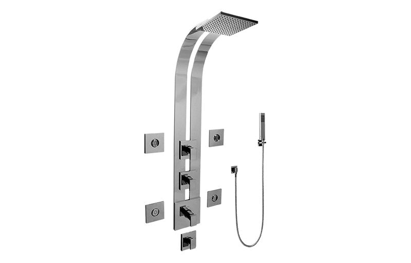 Graff GE1.120A-LM31S-T Square Thermostatic Ski Shower Set with Body Sprays and Handshowers - Trim Only