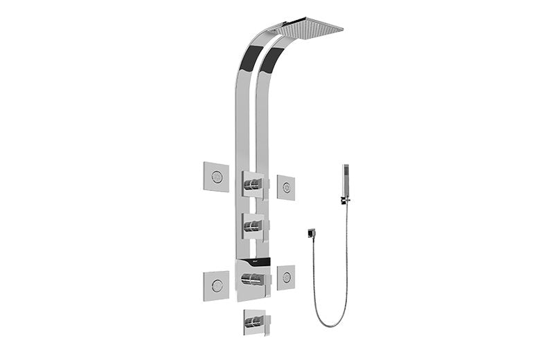 Graff GE1.120A-LM38S Square Thermostatic Ski Shower Set with Body Sprays and Handshowers - Trim and Rough