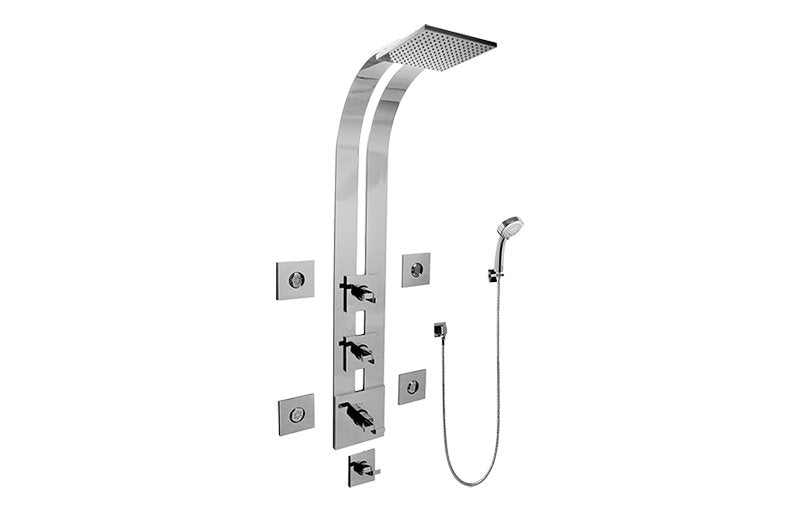 Graff GE1.130A-C9S-T Square Thermostatic Ski Shower Set with Body Sprays and Handshowers - Trim Only