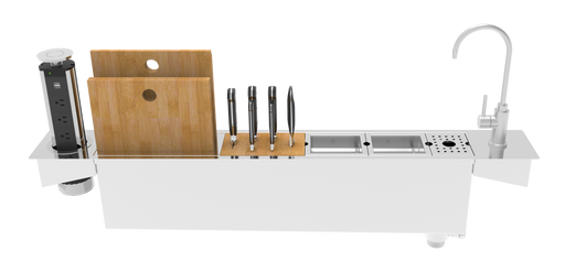 Zomodo Panama 44" Chef Prep Station and Trough Sink with Retractable Power Tower and Filtered Water Faucet