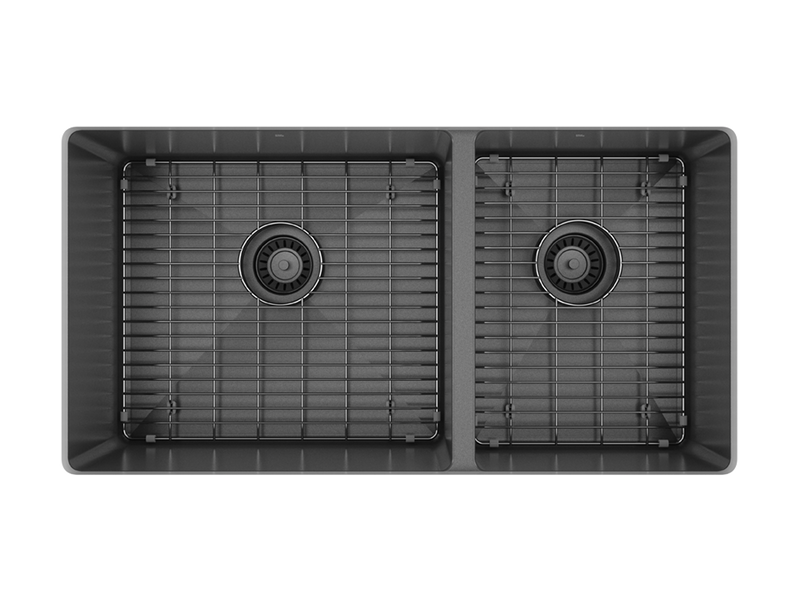 Prochef double 60/40 bowl undermount kitchen sink with bottom grid ProInox H75 black stainless steel - 30" X 16" X 10"