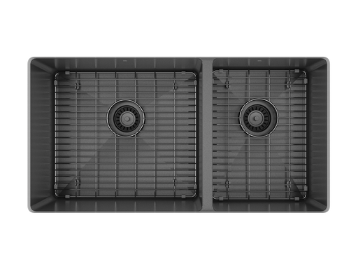 Prochef double 60/40 bowl undermount kitchen sink with bottom grid ProInox H75 black stainless steel - 30" X 16" X 10"