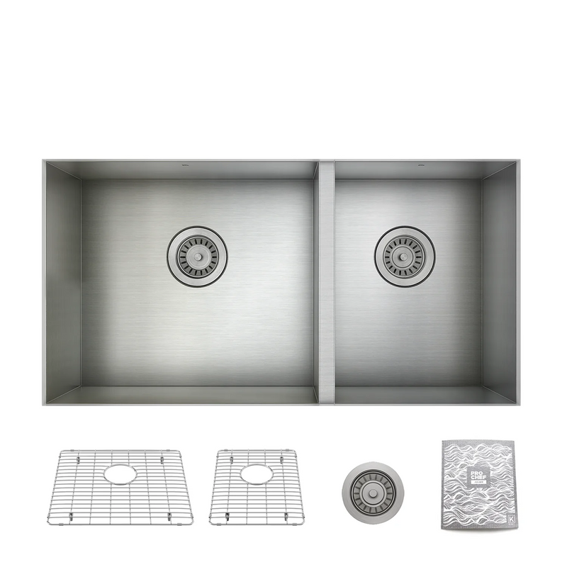 Prochef 60/40 Double Bowl undermount Kitchen Sink with bottom grid ProInox H0 Stainless Steel 30" X 16" X 9"