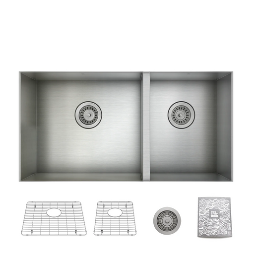 Prochef 60/40 Double Bowl undermount Kitchen Sink with bottom grid H75 Stainless Steel 30" X 16" X 9"