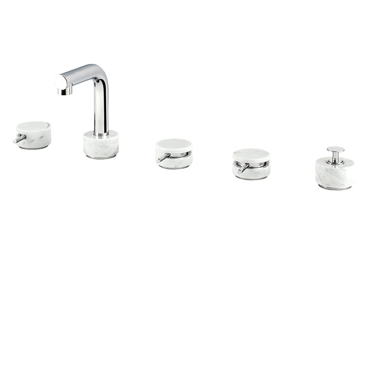 AQUABRASS UR06 MARMO-URBAN 5PC DECKMOUNT TUB FILLER WITH HANDSHOWER-WHITE