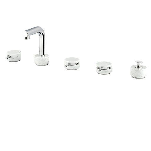 AQUABRASS UR06 MARMO-URBAN 5PC DECKMOUNT TUB FILLER WITH HANDSHOWER-WHITE